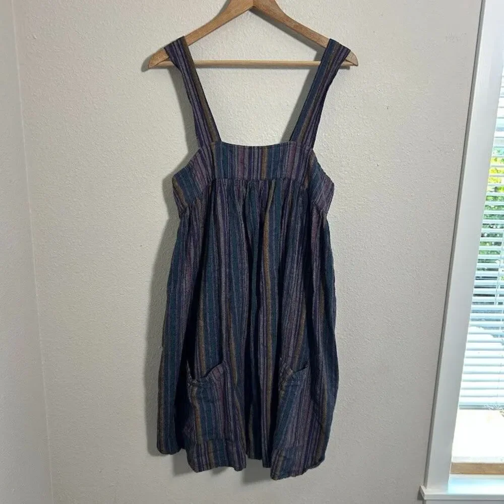 Soul Flower Jumper Dress XXL Striped 100% Cotton Sleeveless Pockets Sustainable